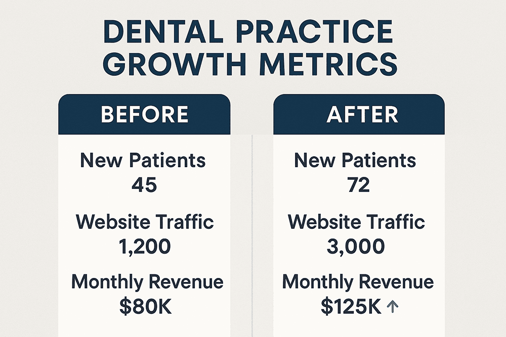 Before and after of a dental practices growth metrics